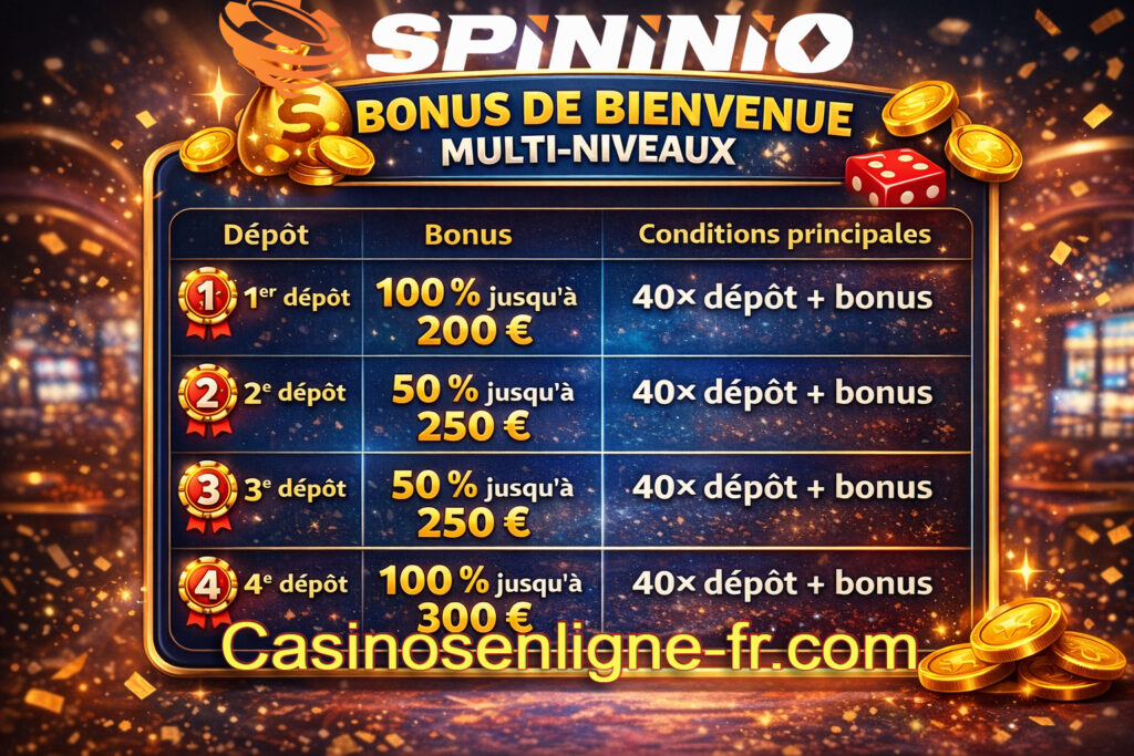 Bonus de bienvenue Spininio casino en ligne